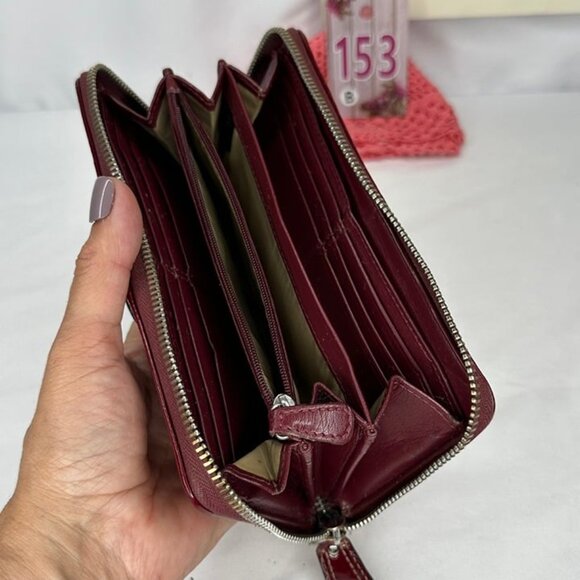 Coach Crimson Signature Monogram Fabric & Leather Accordion Zipper Wallet - Picture 9 of 12